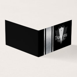 Tarjeta Esmoquin de rayas plateadas, blancas y negras solt