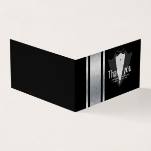 Tarjeta Esmoquin de rayas plateadas, blancas y negras solt