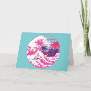 Tarjeta Espaceman navegando en la gran ola rosa