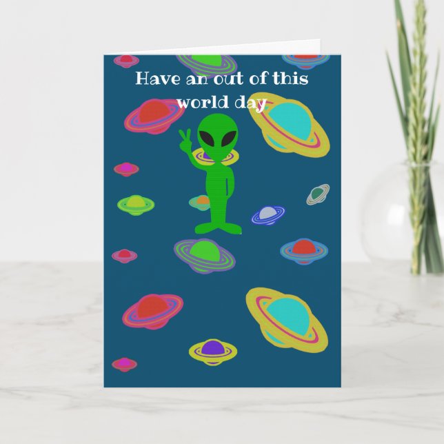 Tarjeta espacial de cumpleaños Alien (Anverso)