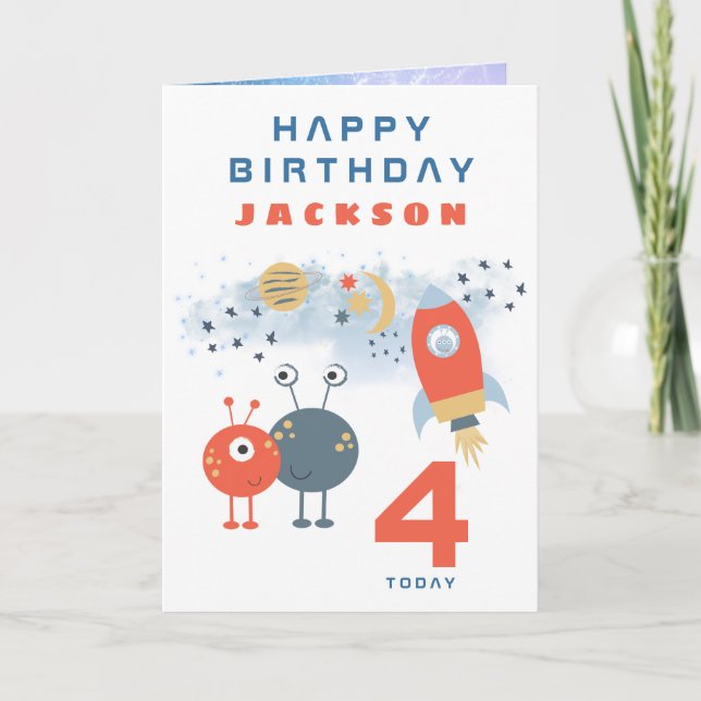 Tarjeta Espacio blanco para el cumpleaños de Aliens Spaces (Anverso)