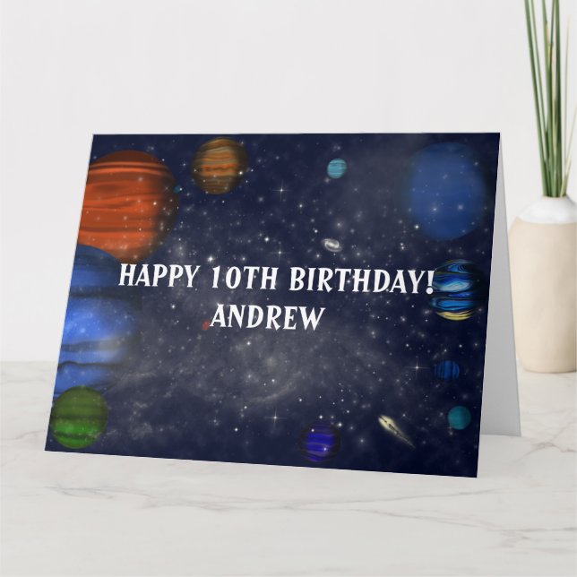 Tarjeta Espacio exterior con planetas y galaxias (Anverso)