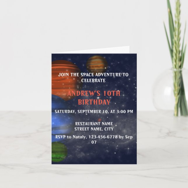 Tarjeta Espacio exterior con planetas y galaxias (Anverso)