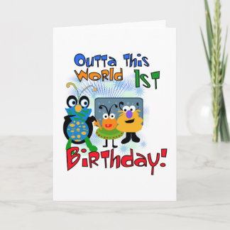 Tarjeta Espacio Ultraterrestre 1er camisetas de cumpleaños