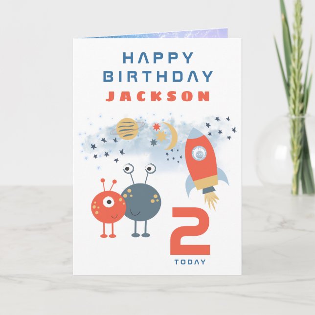 Tarjeta Espacios de Aliens Edad 2 Espacio de Cumpleaños Bl (Anverso)