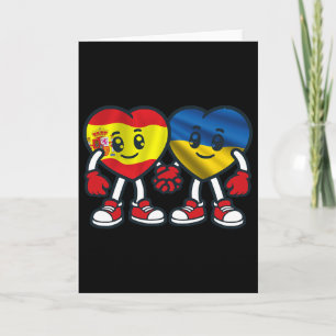 Tarjeta España y Ucrania Corazones Amistad 