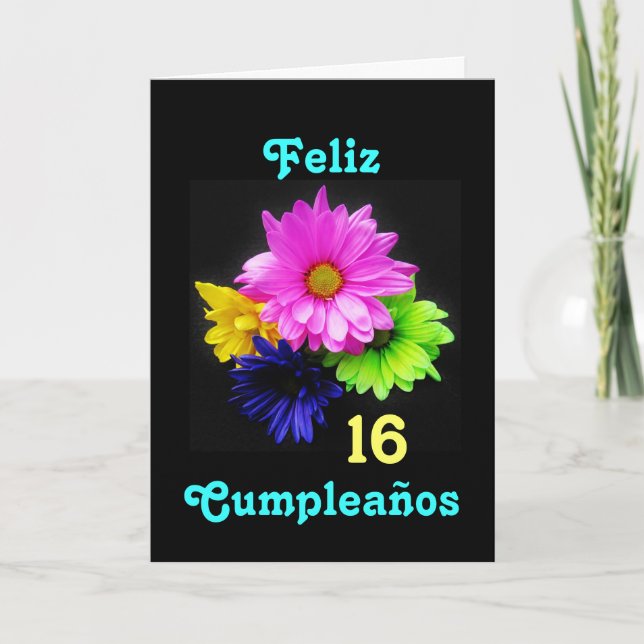 Tarjeta Español: ¡16 anos! Neón de los Margaritas - B-día (Anverso)