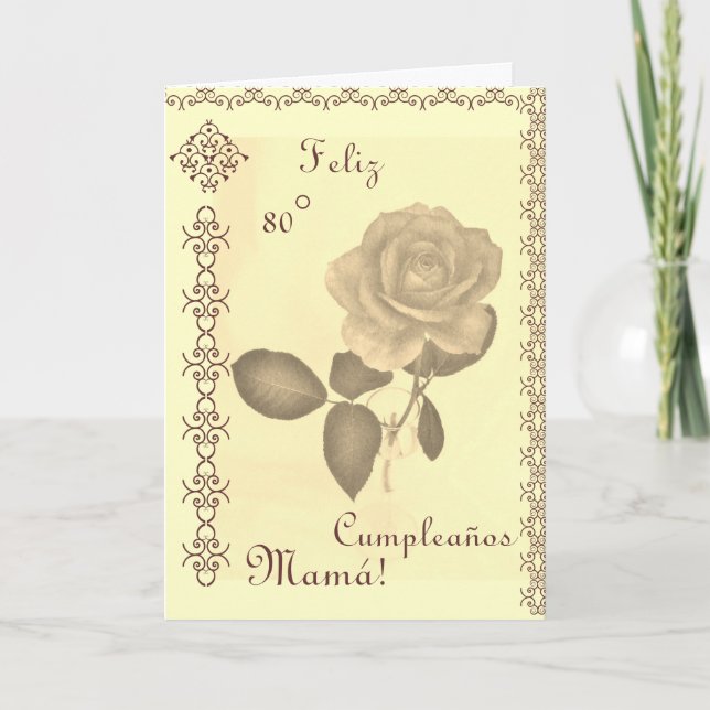 Tarjeta Español: 80 Cumples- Mamá/cumpleaños de la mamá el (Anverso)