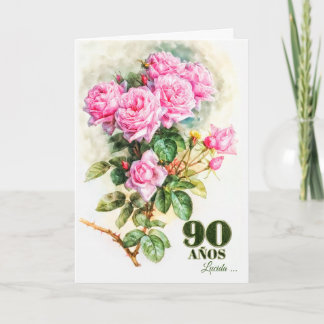 Tarjeta Español 90 Nacimiento Vintage Rosa Nombre Jardín