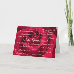 Tarjeta Español: Cumpleanos rosa roja / Cumpleaños