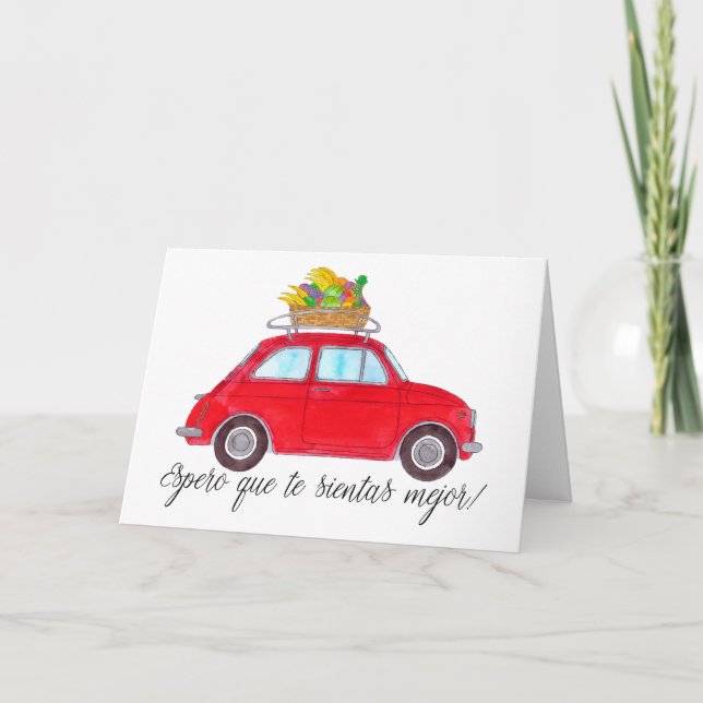 Tarjeta Español ponerse bien Red Retro Fiat 500 (Anverso)