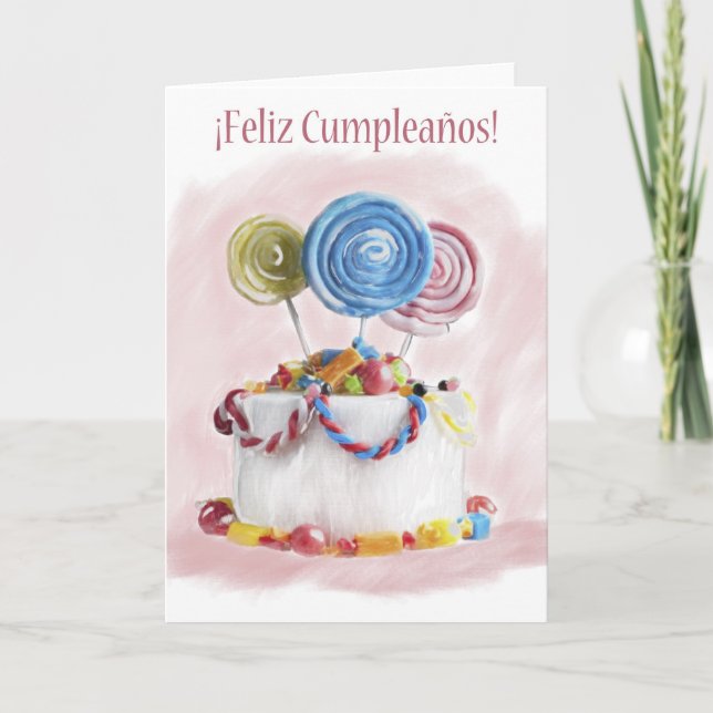 Tarjeta española de la torta de cumpleaños de (Anverso)