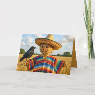 Tarjeta Espantapájaros de cumpleaños que lleva un sombrero