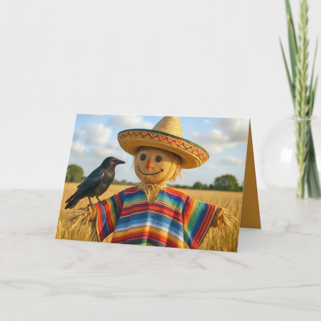Tarjeta Espantapájaros de cumpleaños que lleva un sombrero (Anverso)