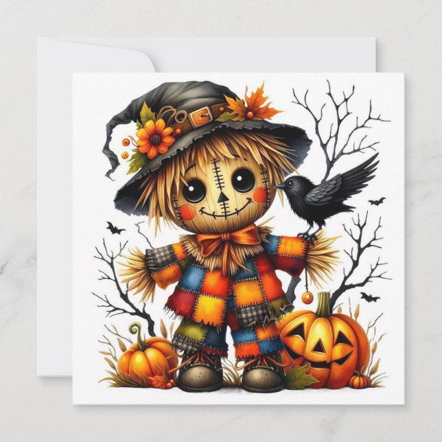 Tarjeta espantapájaros de Halloween (Anverso)