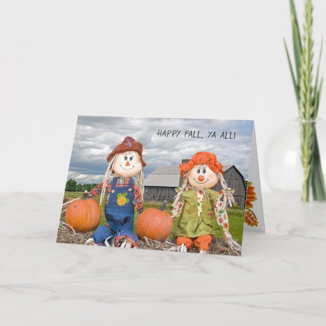 Tarjeta espantapájaros del otoño en la bala de heno (Anverso)