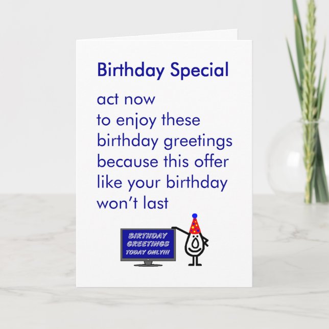 Tarjeta Especial de cumpleaños - un poema divertido de cum (Anverso)
