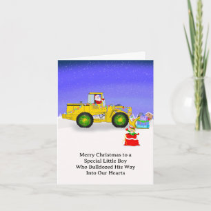 Tarjeta Especial Niño de Navidad Feliz Santa en Bulldozer