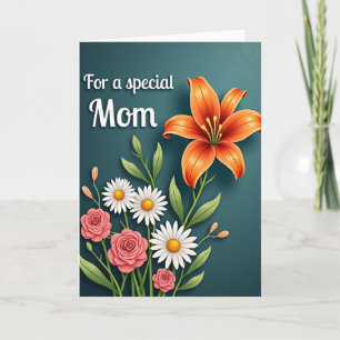 Tarjeta especial para mamá de flores azul verdoso