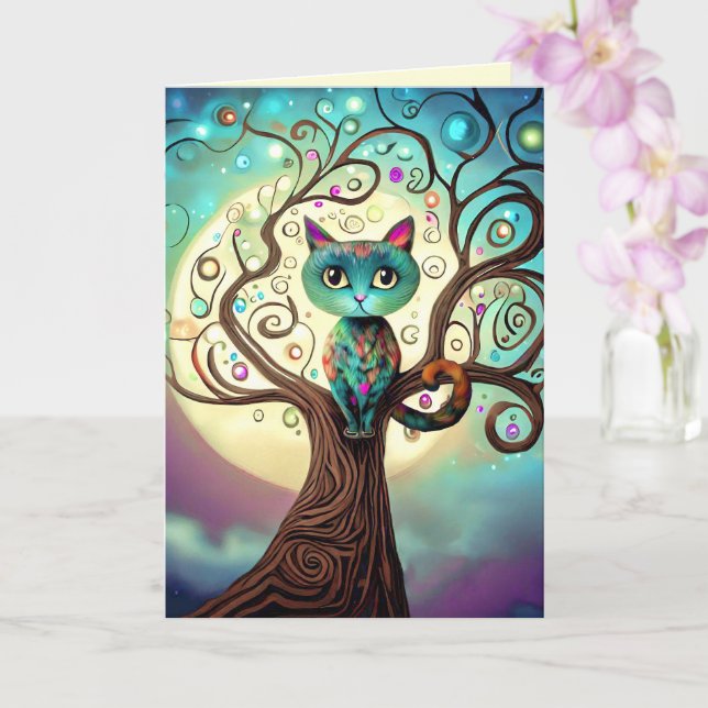 Tarjeta Espectacular arte de la luna llena de un gato colo (Orquídea)