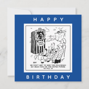 Tarjeta espectáculo de Punch y Judy en la playa dibujos an