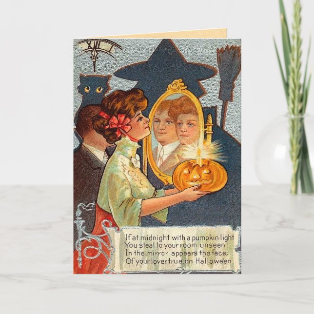 Tarjeta Espejo mágico de Halloween vintage (Anverso)