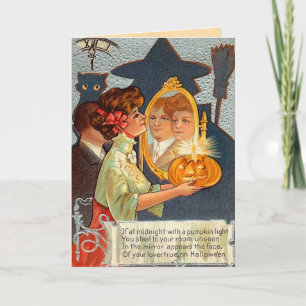Tarjeta Espejo mágico de Halloween vintage