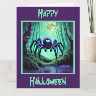 Tarjeta Espeluznante araña púrpura en un pantano precoz