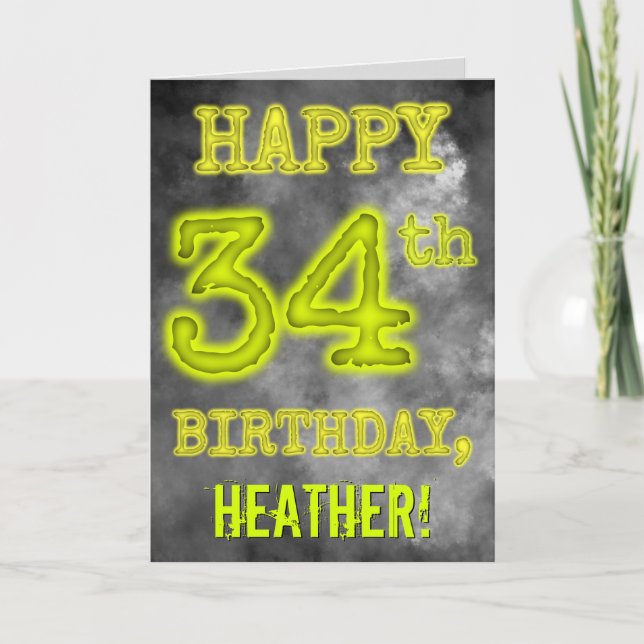 Tarjeta Espeluznante Aura luce "FELIZ CUMPLEAÑOS 34" (Anverso)