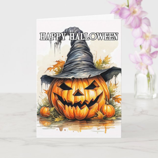 Tarjeta Espeluznante Bruja de calabaza feliz de Halloween (Orquídea)