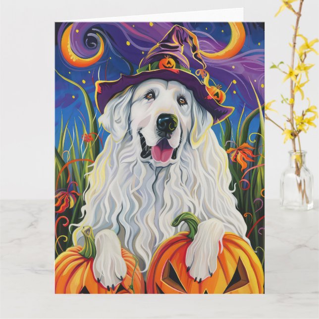 Tarjeta Espeluznante Calabaza de Brujas de Perro de los Gr (flor amarilla)