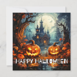 Tarjeta Espeluznante Castillo Feliz Halloween