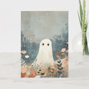 Tarjeta Espeluznante floral fantasma feliz Halloween