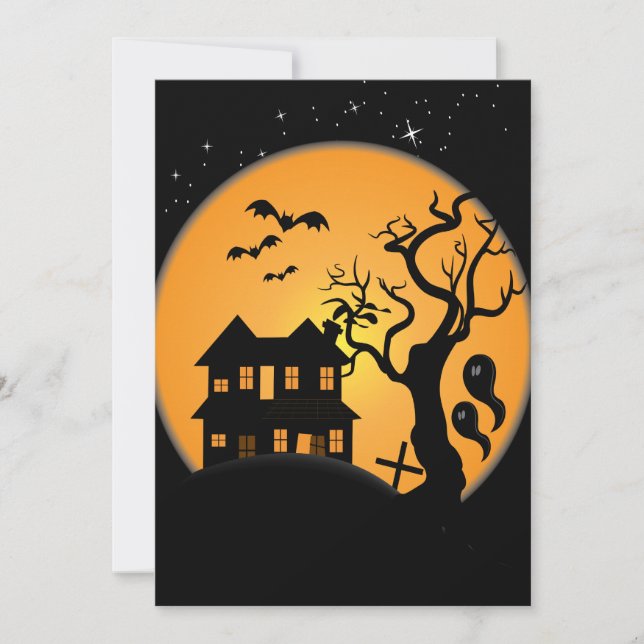 Tarjeta espeluznante halloween atormentado vector de escen (Anverso)