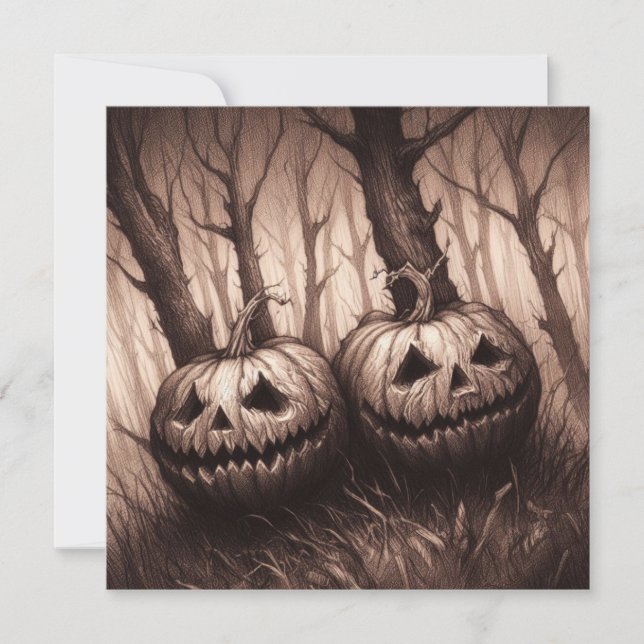 Tarjeta Espeluznante Halloween de Jack O'Lanterns (Anverso)