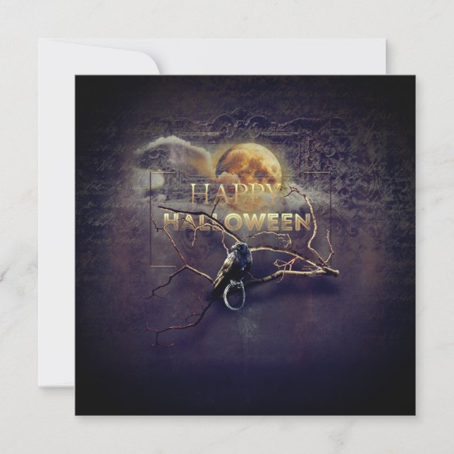 Tarjeta Espeluznante Raven Gótico En Halloween Adulto De L (Anverso)