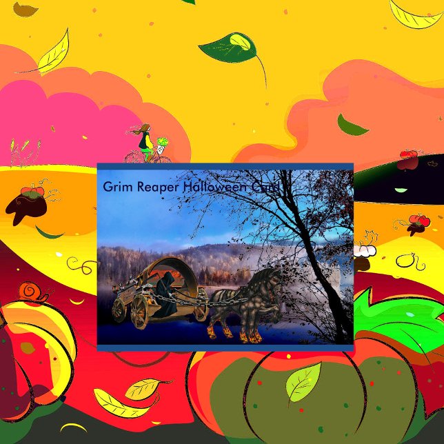 Tarjeta Espeluznante Scary Grim Reaper Muerte Carrito de C (Grim Reaper Halloween Card)