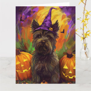 Tarjeta Espeluznante Skye Terrier Perro Halloween Calabaza