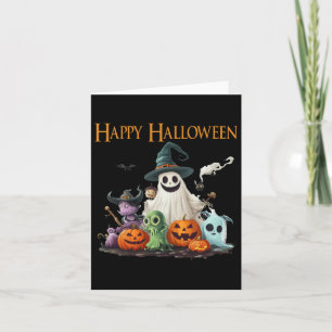 Tarjeta Espeluznante traje de halloween fantasma feliz Hal