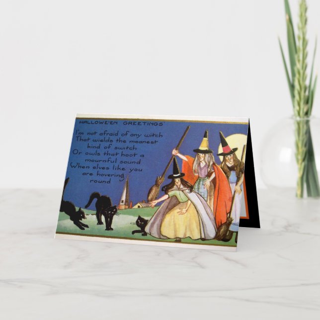 Tarjeta espeluznantes brujas vintage de Halloween agregan  (Anverso)
