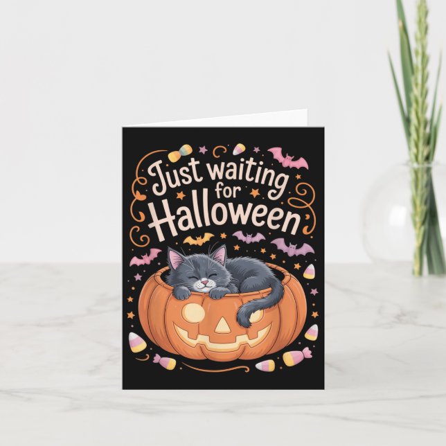 Tarjeta Esperando a Halloween Cat Funny Halloween Quo (Anverso)