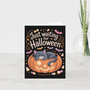 Tarjeta Esperando a Halloween Cat Funny Halloween Quo