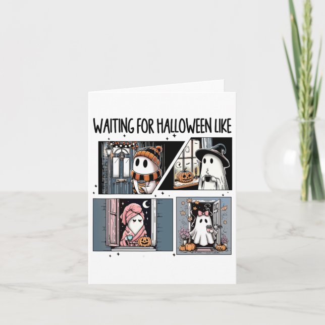 Tarjeta Esperando A Halloween Como Un Café Fantasma Cuto H (Anverso)