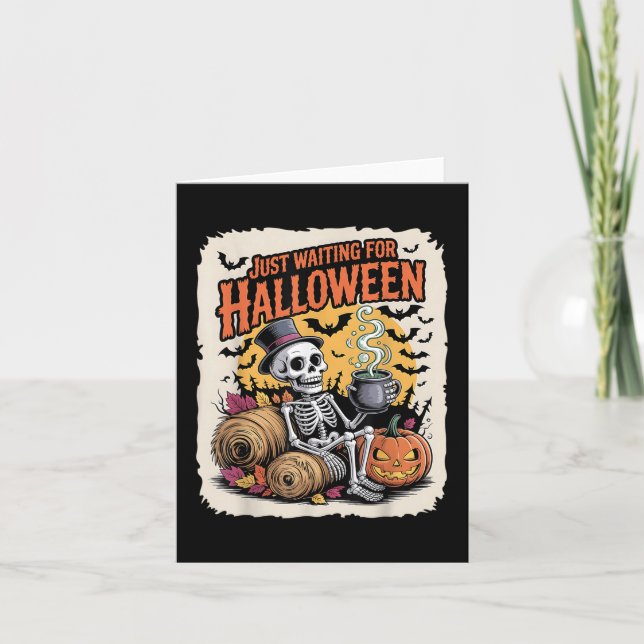 Tarjeta Esperando Halloween _ Funny Skeleton Pumpki (Anverso)
