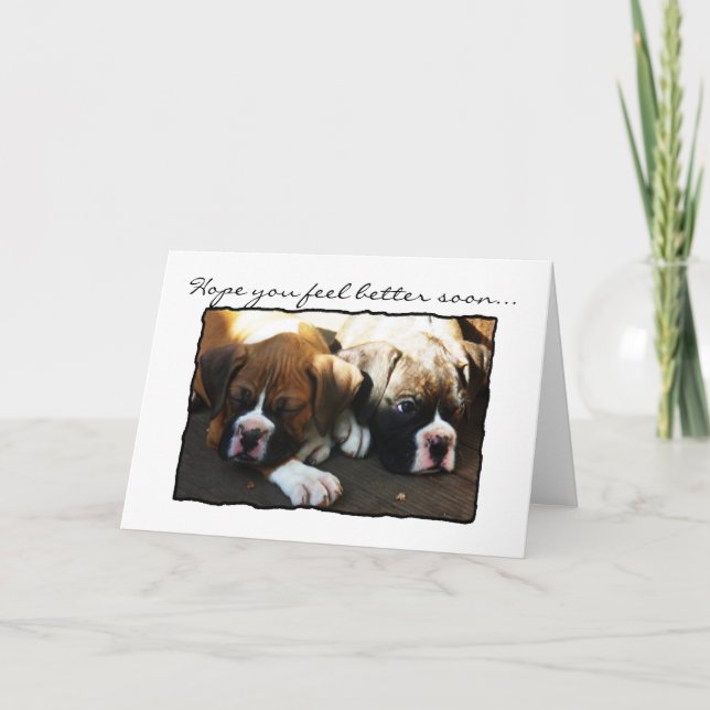 Tarjeta Espero que te sientas mejor pronto, boxer pups tar (Anverso)