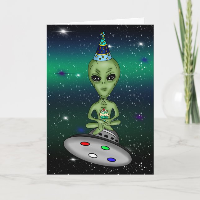Tarjeta ¡Espero que tu cumpleaños esté fuera de este mundo (Anverso)