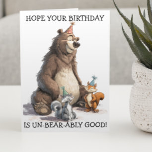 Tarjeta Espero que tu cumpleaños oso lindo y ardillas