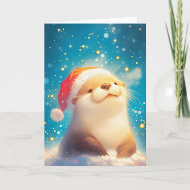 Tarjeta Espíritu de Navidad de nutria (Anverso)