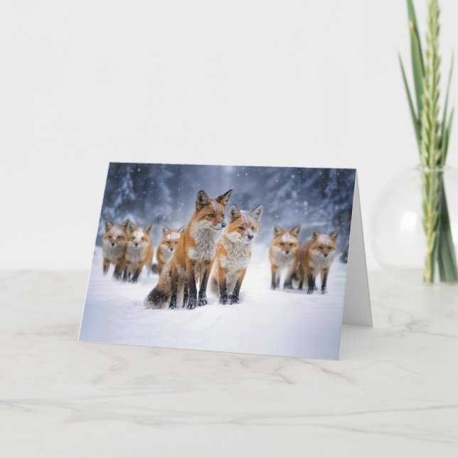 Tarjeta Espíritu del solsticio de invierno con zorros  (Anverso)