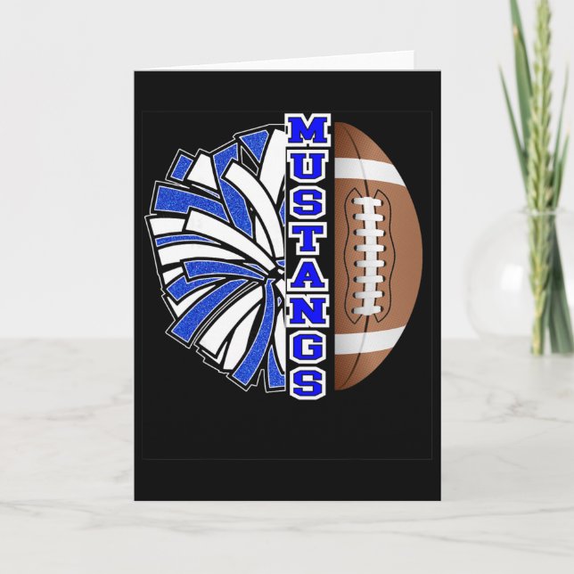 Tarjeta Espíritu Escolar de los Mustangs de Fútbol Azul Bl (Anverso)